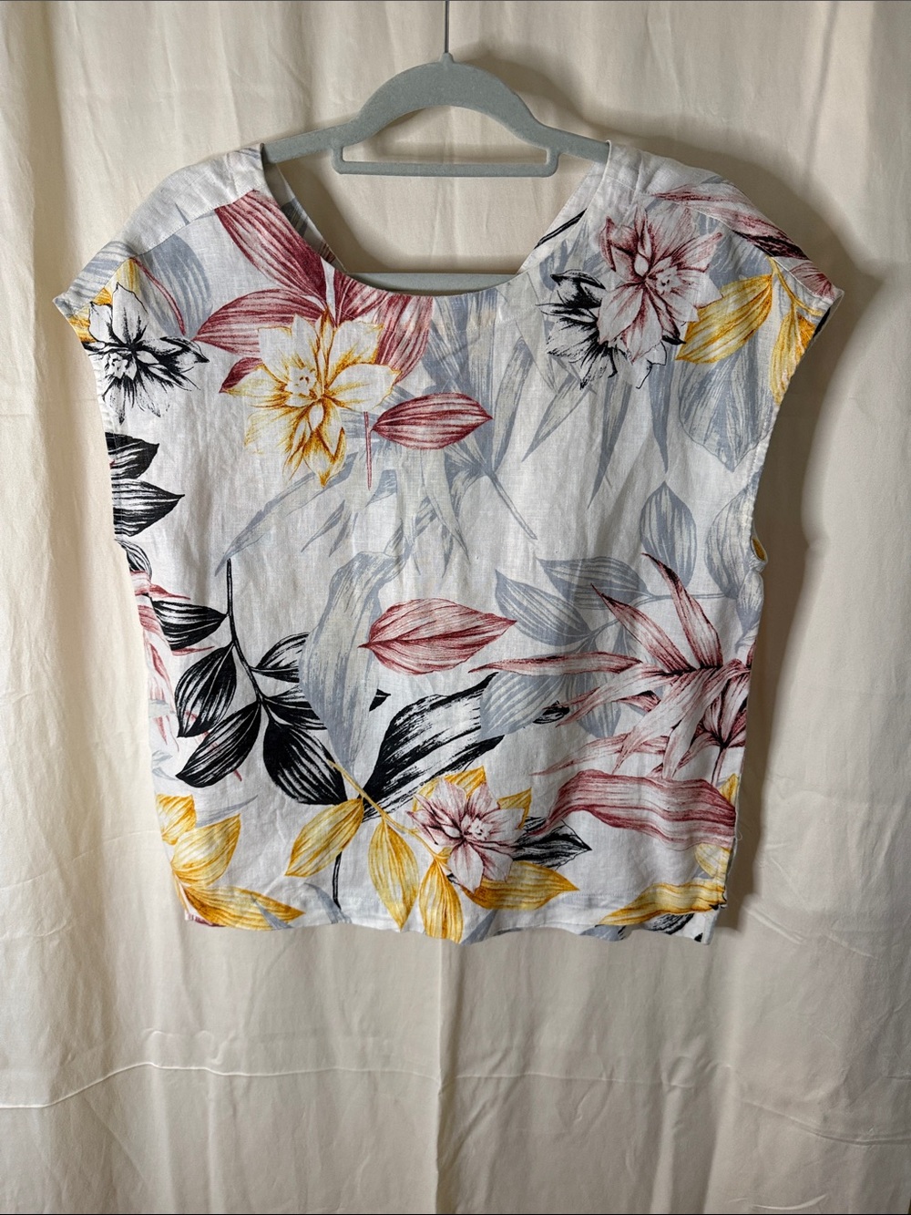 C&C California White Floral Boxy Top with Yellow, Pink & Black Accents